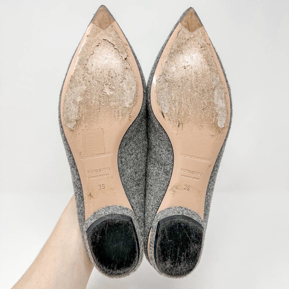 Nicholas Kirkwood Beya Wool Gray Flats Loafers Pointed Toe EU 39 US 9 - Picture 8 of 12